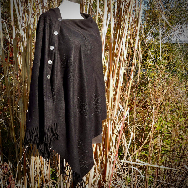 Button Shawl~Maple Leaf Embossed Cashmere Blend