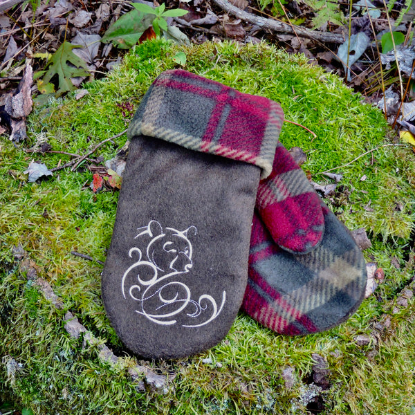 Embroidered Fleece Mittens~Maple Leaf Tartan