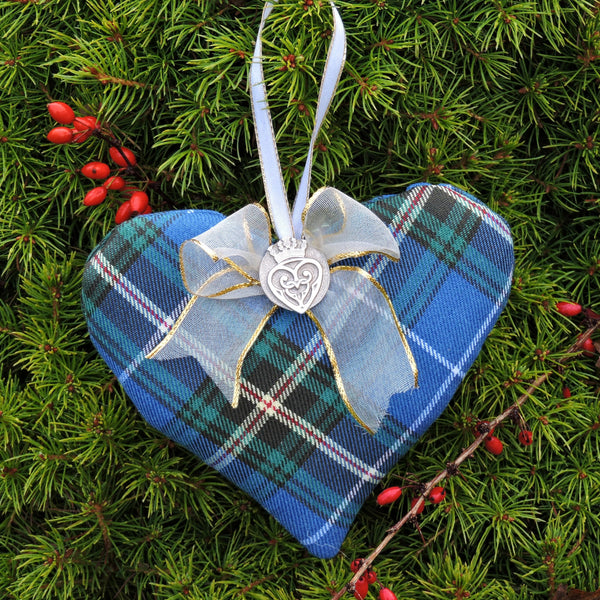 Lavender Tartan Heart with Holiday Ribbon