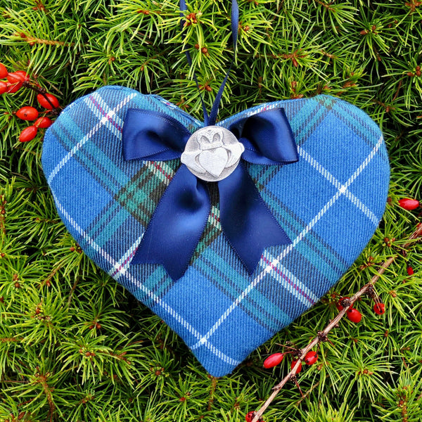 Lavender Tartan Heart with Holiday Ribbon