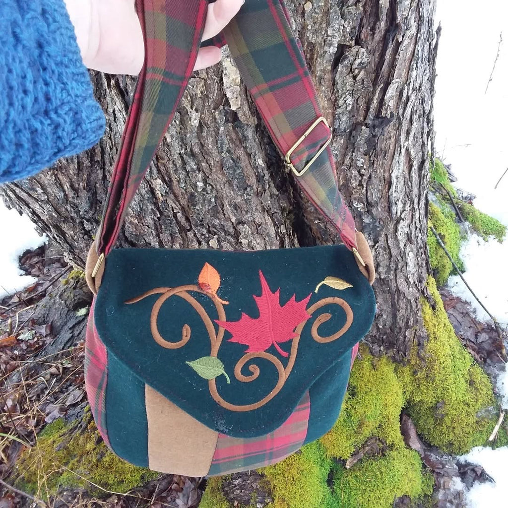 Patch purse with wool and maple leaf tartan