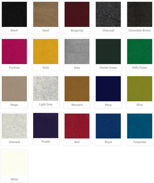 Color swatch chart with various fabric color options.