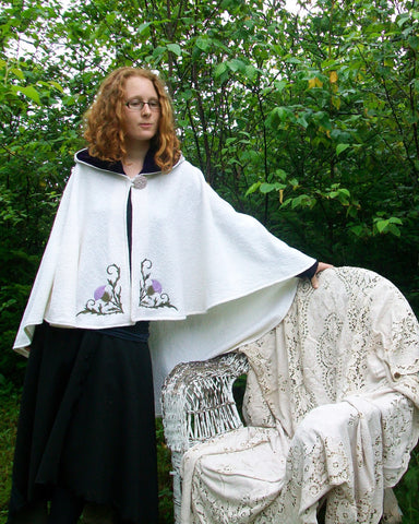 Arran Hooded Cape Celtic Cape Thistle embroidered cape